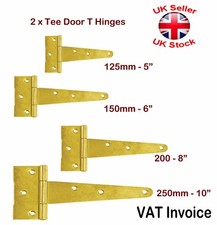 2 x Galvanised Tee T Hinges Pairs SMALL-LARGE Gate Shed Door Yellow Zinc Strap
