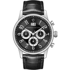 Christian Van Sant Men's Watch Heritage Chrono Black Dial Leather Strap CV3940