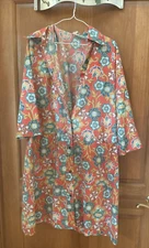 Vintage MODELS 60s Peter Pan Collar House Coat Dress Size L/XL Red Floral Print