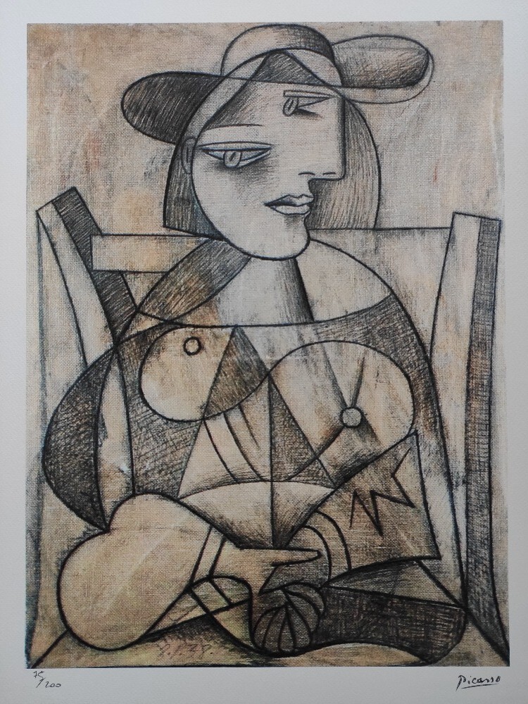 Pablo Picasso 版画 2/100 証明書付き Pablo Picasso Signed - Portrait of a Woman with a Hat