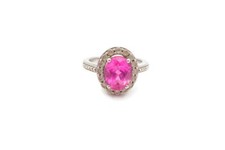 Sterling Silver 925 Lab-Created Pink Sapphire Ring Size 6 T3