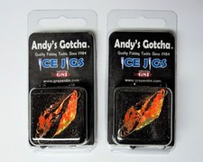 Andy's Gotcha Metallic Ice Jigs, TWO Packs (2 jigs/pk) #6 Hk, #3 Willow #AGJ5-2P