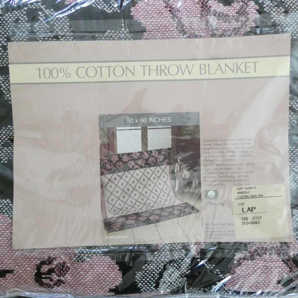Fieldcrest Floral Rose Fringed Cotton Throw Blanket Cottagecore 50x60 USA VTG - Image 3 of 4