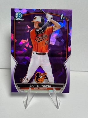 2023 Bowman Chrome Sapphire Carter Young Purple Refractor 1st #'d /25 Orioles