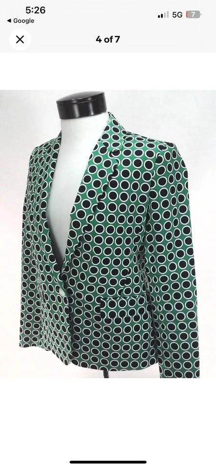 Chaqueta Blazer Michael Kors MK Verde Negro Blanco Lunares Para Mujer Talla 8 Foto 4 de 4