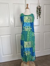 Vintage Big Hed Designs Dress Sz Xs Tropical Hawaiian Blue Green Maxi Long