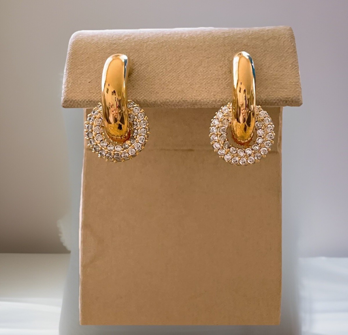 Nordstrom Demi Fine Pavé Ring Huggie Hoop Earrings in 14K Gold Plated, NWT  $58