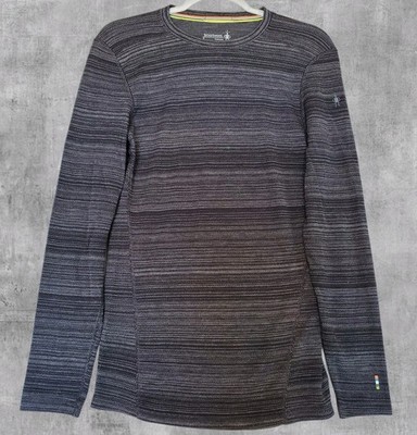 Smartwool Base Layer Sweater Merino Wool Striped Gray Pullover Crewneck Mens S