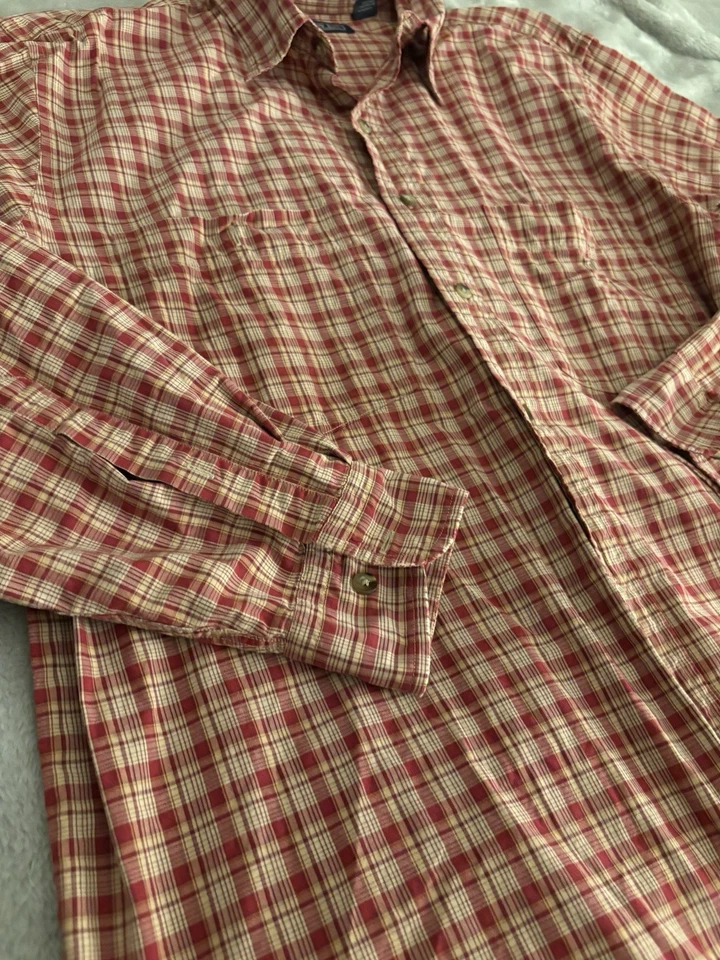 Рубашка мужская Lands' End оранжевая клетчатая с длинным рукавом на пуговицах - размер L (16-16,5) - Изображение 2 из 4