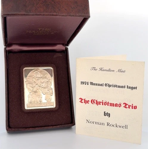 1974 Norman Rockwell Christmas Trio 1oz .999 Fine Silver Art Bar w/ Box & COA