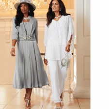 Midnight Velvet White 2pc Pantsuit w/silver Sequin Womens XL NWOT