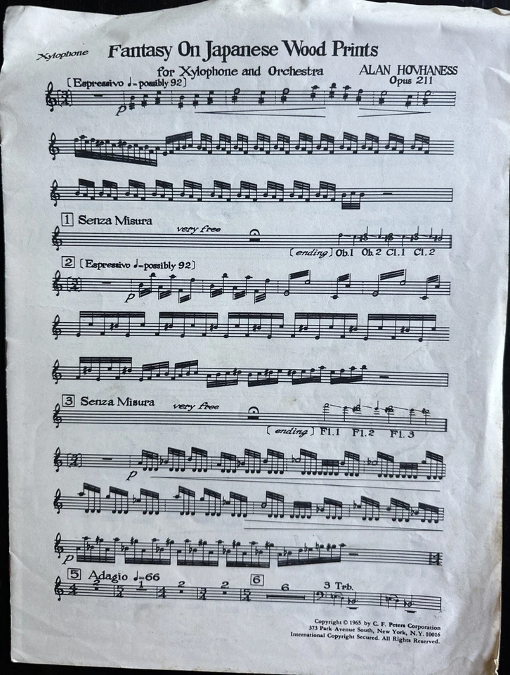 Hovhaness Fantasía en Madera Japonesa Impresiones Xilófono y Piano Cancionero Partituras Foto 3 de 4