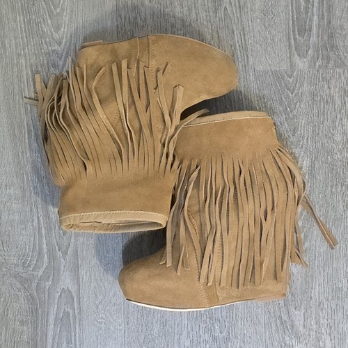 Koolaburra by UGG Zarin Chestnut Fringe Suede Wedge Ankle Boots Womens Sz 8 NWOT - Picture 4 of 13