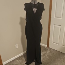 Windsor Black Front Slit Gown With Lace Top