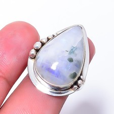 Rainbow Moonstone - India Gemstone 925 Sterling Silver Jewelry Ring s.7 Sku36