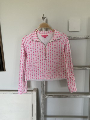 Lilly Pulitzer Womens Size XS RONAN CROPPED POPOVER Pink Pineapple 1/2 Zip EUC