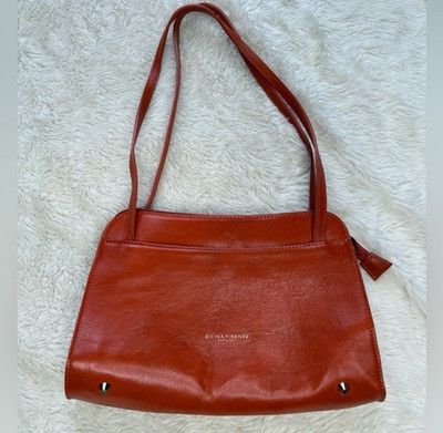 Divina Firenze Genuine Leather Shoulder Bag Blood Orange Cognac Luxury Italy