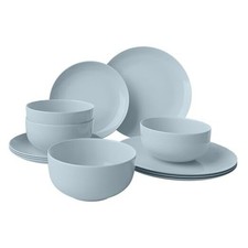 12-Piece Blue Bone China Dinnerware with Lightweight Durable Chip Resistant