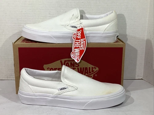 Sneakers Vans uomo taglia 5 EU 36 5 vera tela bianca classiche slip on AJ 1195