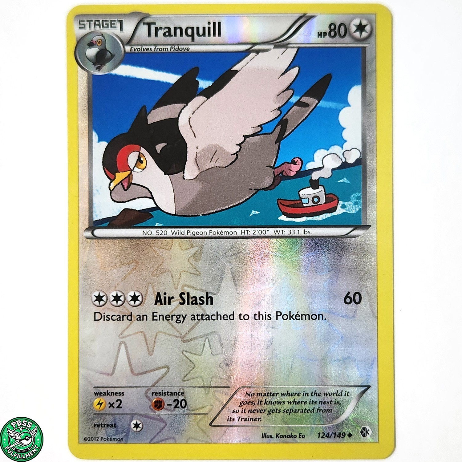 Pokemon TCG Tranquill 124/149 Reverse Holo Boundaries Crossed 2012 LP Light Play