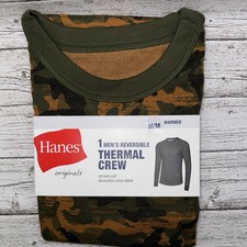 Hanes Men's Thermal Crew long sleeve SHIRT Warmer comfort Reversible Camo Medium