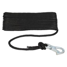 3/8" D x 50' L Black Polypropylene Solid Braid Anchor Line w Spring Hook