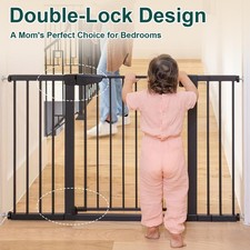 Pet Dog Gate Baby 30"H Safety Stair Guard Barrier Doorway Extra Wide Metal Fence