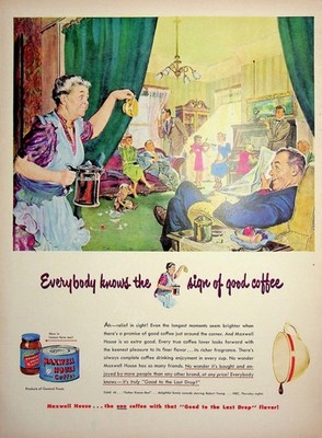 Original 1949 Vintage Print Ad: Ft. Maxwell House Coffee-Good to the Drop