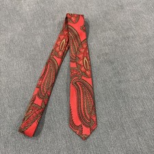 Vintage Wemlon Wembley Men's Neck Tie Red Orange Paisley Skinny 2.25  Across