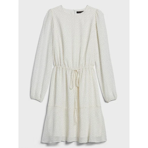 OFF WHITE Abito donna Banana Republic bianco sporco balza a pois orlo aderente e svasato