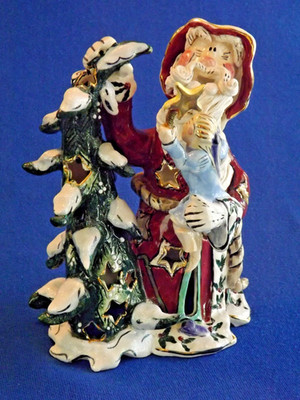 2002 BLUE SKY CLAYWORKS Santa w Girl & Christmas Tree Heather Goldminc - READ