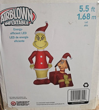 Gemmy5.5ft Grinch w/ Max  Gift Scene Christmas Inflatable