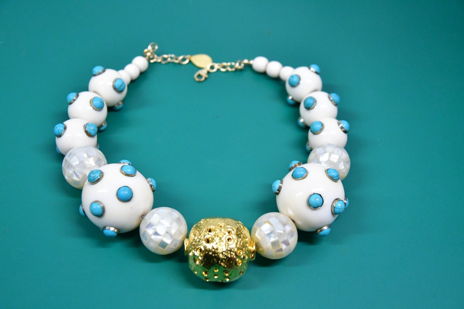 Devon Leigh Chunky Statement Necklace Turquoise M… - image 1