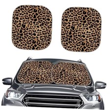 2 Piece Sunshade for Car Windshield Sun Shade Foldable Reflective Leopard Print