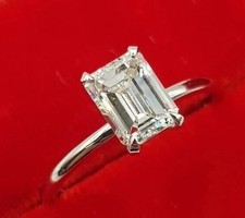 3CT Emerald-Cut VVS1 Moissanite Solitaire Engagement Ring 14K White Gold Plated