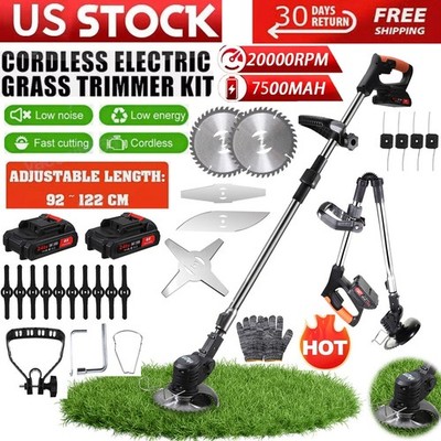 Electric Cordless Grass String Trimmer Lawn Edger Weed Wacker Cutter + 2 Battery