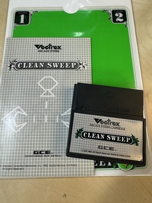 Vectrex Clean Sweep 1982 Arcade Game Cartridge - Manual & Overlay