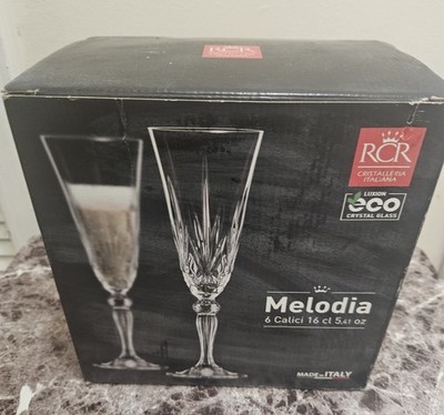 RCR MELODIA CHAMPAGNE FLUTES GOBLETS ITALIAN LUXION ECO CRYSTAL SET OF 6 NIB