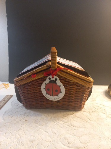 Schylling 30 Piece Mini Porcelain Lady Bug Wicker Picnic Basket Tea Set Red NEW - Picture 1 of 13