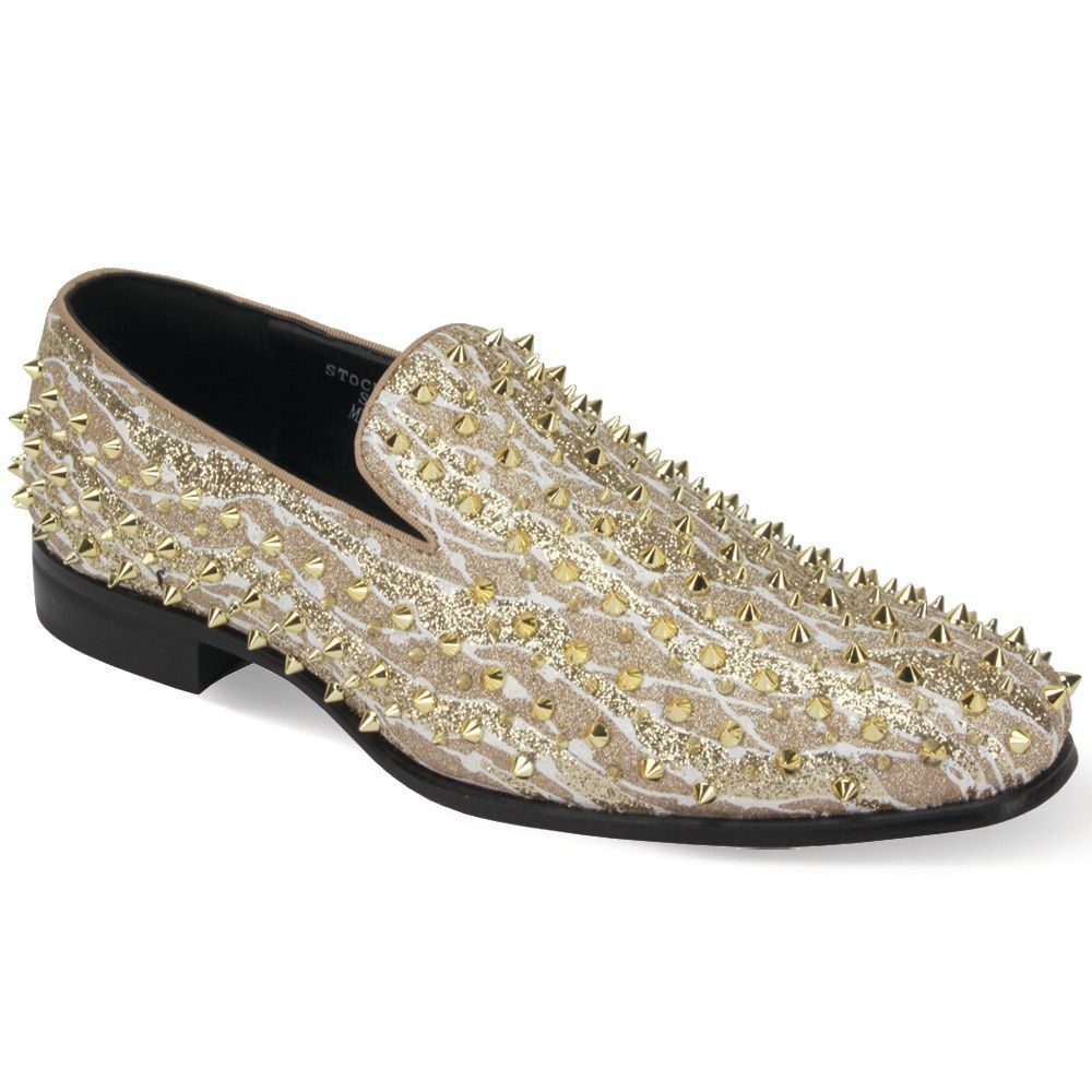 Mens Sparkly Gold Spikes Glitter Formal Dress Loafers Shoes After Midnight  King