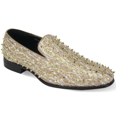 Mens Sparkly Gold Spikes Glitter Formal Dress Loafers Shoes After