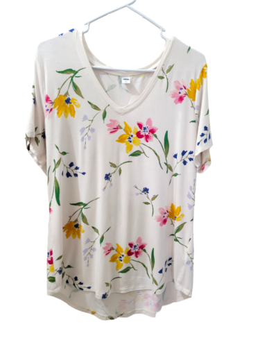 Ancien tee-shirt décontracté marine blanc multicolore floral femme grand - Photo 1/9