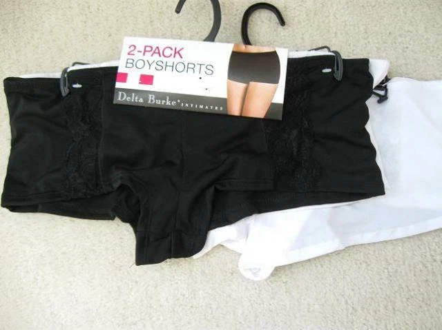 DELTA BURKE Talla 1X Dos (2) Micro Boyshorts con Encaje en Blanco y Negro Foto 3 de 3