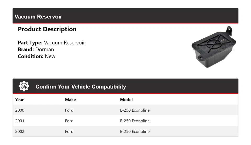 For 2000-2002 Ford E-250 Econoline Dorman Vacuum Reservoir 2001 - Image 2 of 4