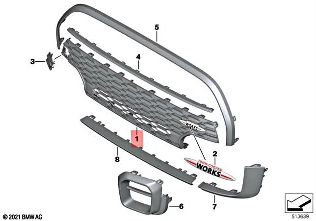 Genuine Mini Cooper JCW One F55 F56 F57 BUMPER GRILLE FRONT CENTER