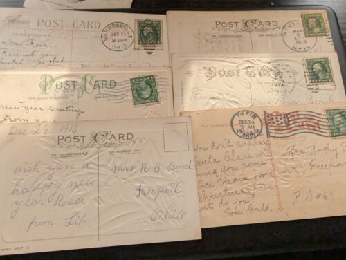 Happy New Year! 6 HAPPY NEW YEAR Postcard Lot 1910's w/great stamps - Picture 3 of 3