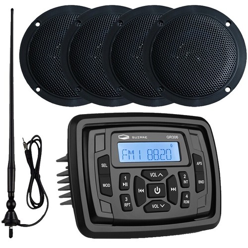 6.5 Marine 120W Speakers,Antenna, Pyle White Bluetooth USB Radio, 3.5