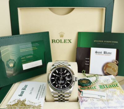 ROLEX 2022 18kt White Gold & SS Sky Dweller Black Dial Jubilee 326934 SANT BLANC