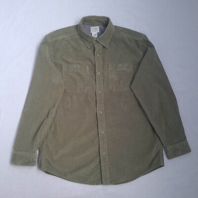 L.L. Bean Herren Cord Hemd mit Knopfleiste Größe M Traditional Fit Heavyweight Grün