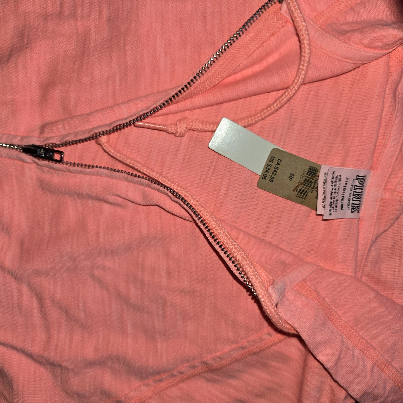 UNDERCOVER Felpa con cappuccio Victoria’s Secret ROSA Lounge cotone zip corallo flash taglia S nuova con etichette